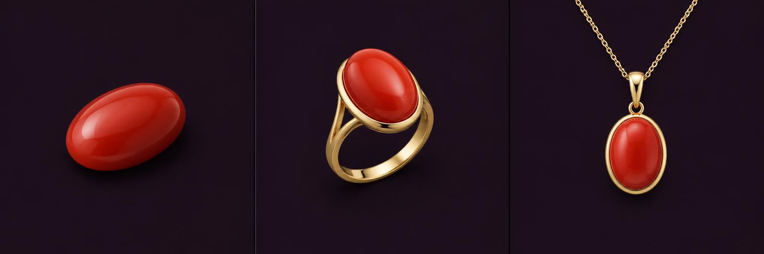 Red Coral side angle, ring and pendant design illustrations