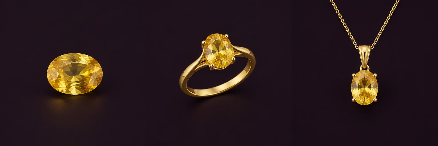 Yellow Sapphire side angle, ring and pendant design illustrations